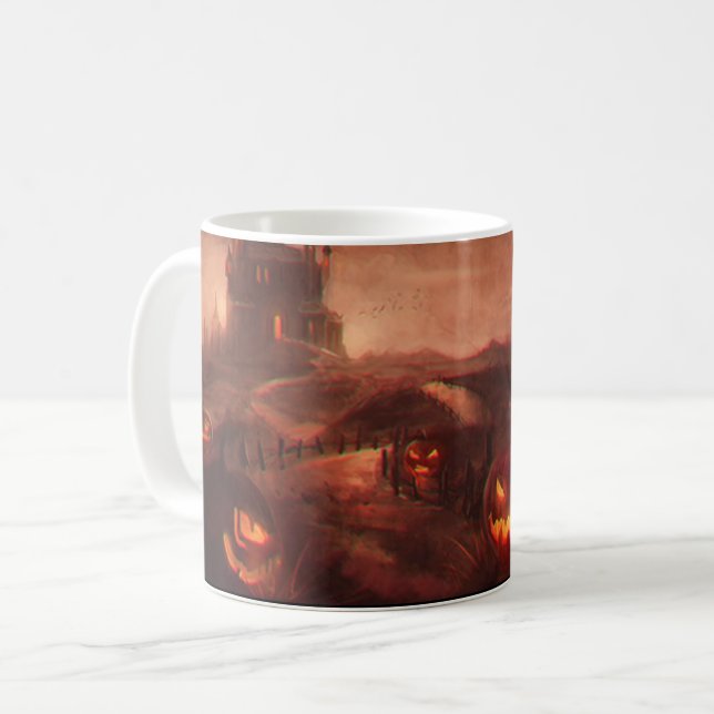 Mug Château Éffrayant Citrouille d'Halloween Jack-O-La (Devant gauche)