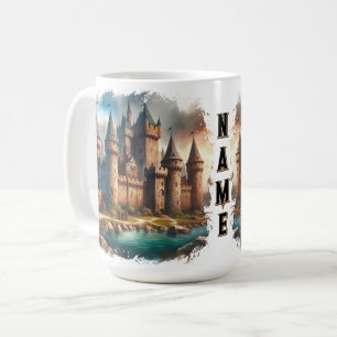 Mug Château médiéval au bord d'une rivière tranquille 