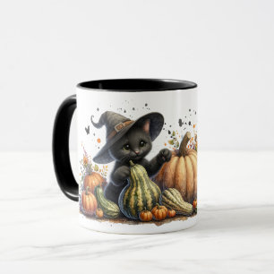 Mug Chaton de sorcière noire Halloween W/ Gourds Citro