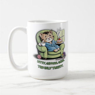 Mug Chaton Douillet avec Café et Gâteau – Chat Drôle
