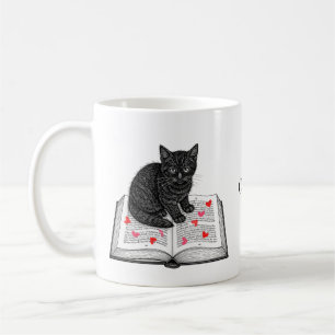 Mug Chaton noir adorable avec nom personnalisé sur liv
