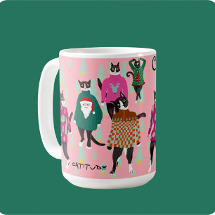 Mug Chats amusants dans des pulls de Noël moches, rose
