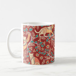 Mug Chats avec ornements, branches avec fleurs et feui
