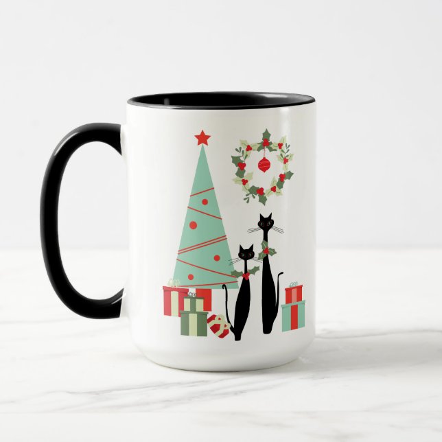Mug Chats Cool Noël Milieu du siècle Moderne (Gauche)
