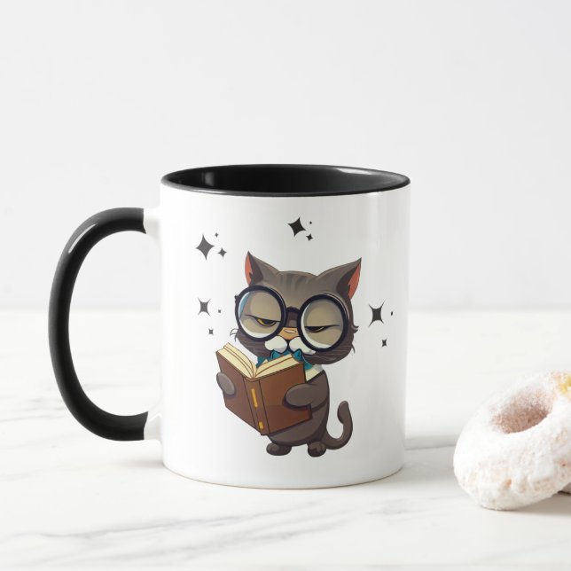Mug Chats cool portant des lunettes Lire les livres (Avec donut)
