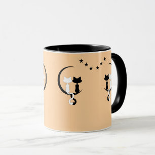 Mug Chats Couple Noir & Blanc Sous Crescent Moon
