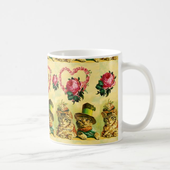 MUG CHATS DE JOUR DE LA VALENTINE AVEC COEUR ROSE ROSE (Droite)