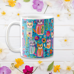 Mug Chats et fleurs colorés Anniversaire lunaire
