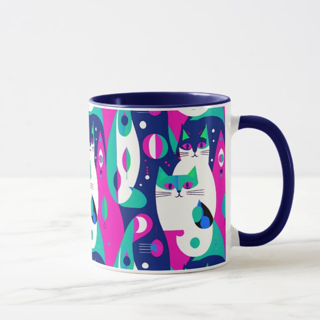Mug Chats modernes du milieu du siècle sur un Arrière  (Droite)