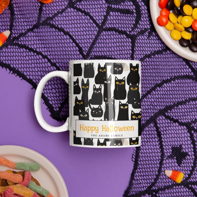 Mug Chats noirs éffrayants Nom personnalisé Joyeux Hal (Créateur téléchargé)