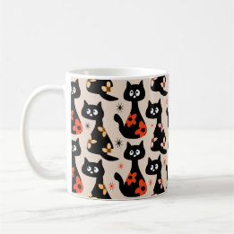 Mug Chats noirs floraux rétro (beige doux)