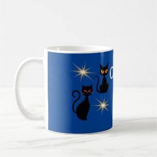 Mug Chats noirs rétros avec starburst - texte modifiab
