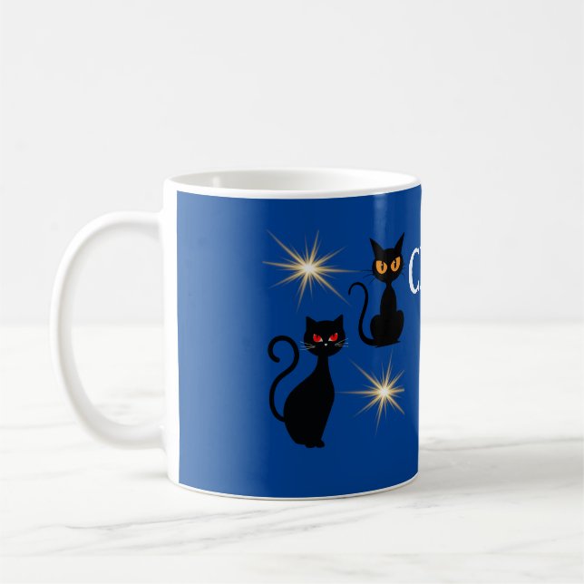 Mug Chats noirs rétros avec starburst - texte modifiab (Gauche)