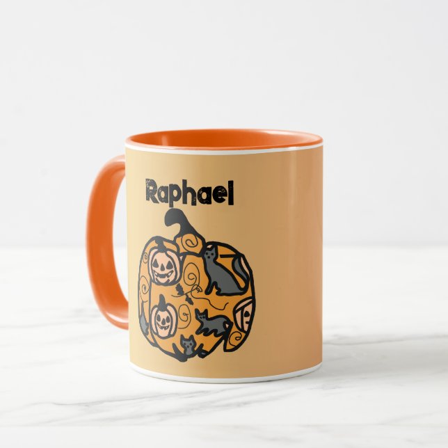Mug Chats noirs rétros et rêves Citrouilles (Devant gauche)