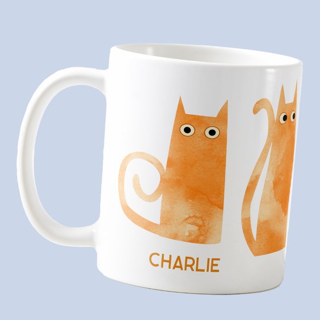 Mug Chats orange personnalisés (Fun watercolor orange ginger kitty cat personalized custom name coffee mug)