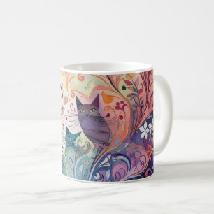 Mug Chats psychédéliques fleurs coloré énergétique