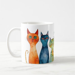 Mug Chats Turquoises d'aquarelle orangé blanc