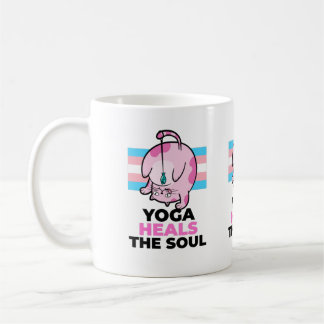 Mug Chatte de yoga en morceaux amusant avec un poisson