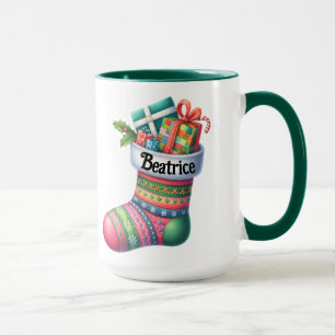 Mug Chaussette de Noël rose et verte amusante personna