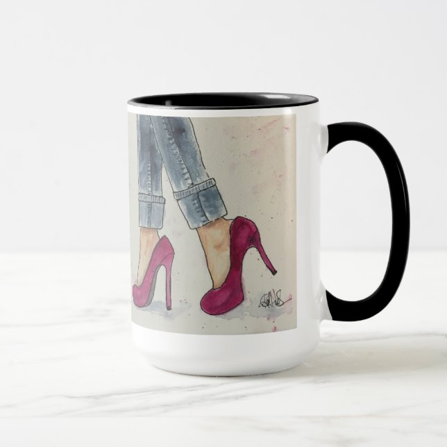 Mug Chaussures et café d'aquarelle (Droite)