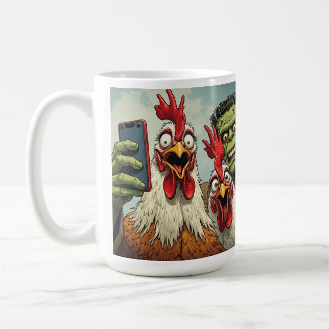 Mug "Cheesy Chickens Posen With Frankenstein" (Gauche)