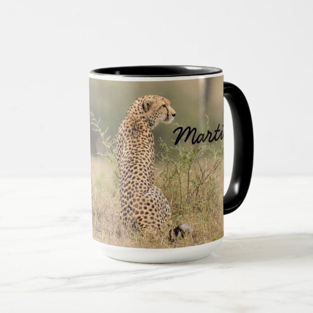 Mug Cheetah Personnaliser le nom Black Interior Cadeau (Devant droit)
