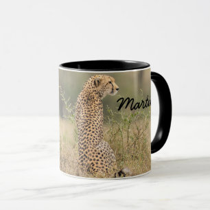 Mug Cheetah Personnaliser le nom Black Interior Cadeau