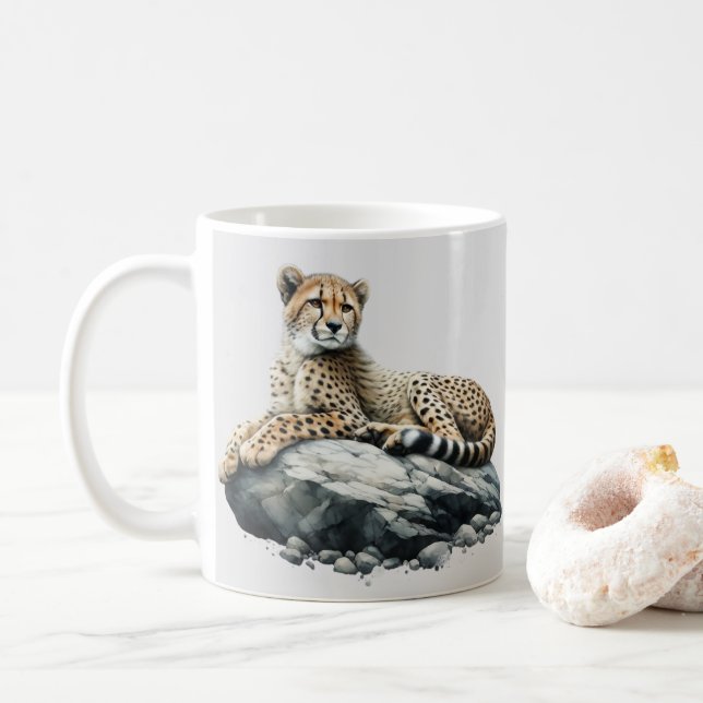 Mug Cheetah reposant sur un rocher (Avec donut)