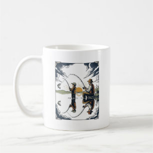 Mug Chemise avec gravure vintage de père et enfant pêc