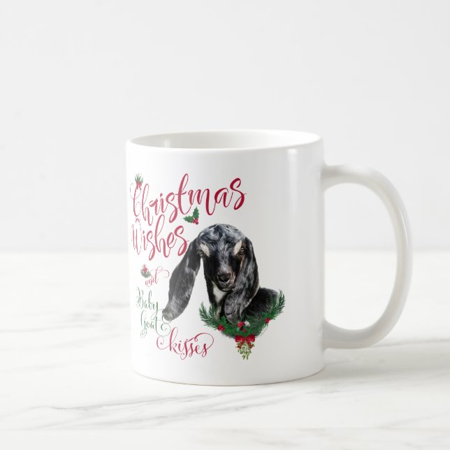 Mug CHÈQUE | Noël Voeux Bébé Chèvre Baisers Nubian (Droite)