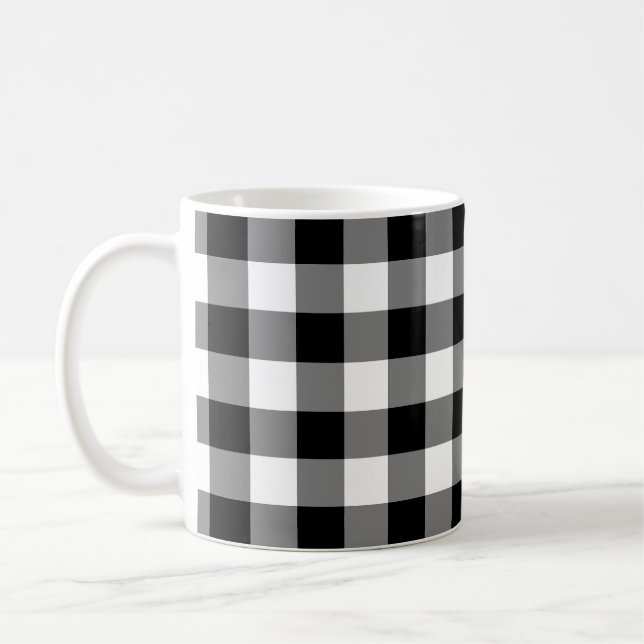 Mug Chèques de grande taille Noir et Blanc En vichy (Gauche)