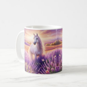 Mug Cheval blanc dans un champ de lavande
