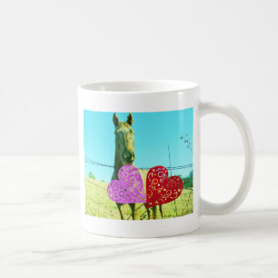 Mug Cheval blond et Coeurs rose et rouge