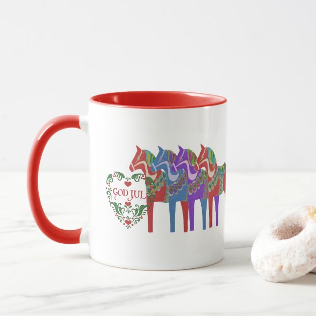 Mug Cheval de Dala scandinave Dieu Jul Noël (Avec donut)