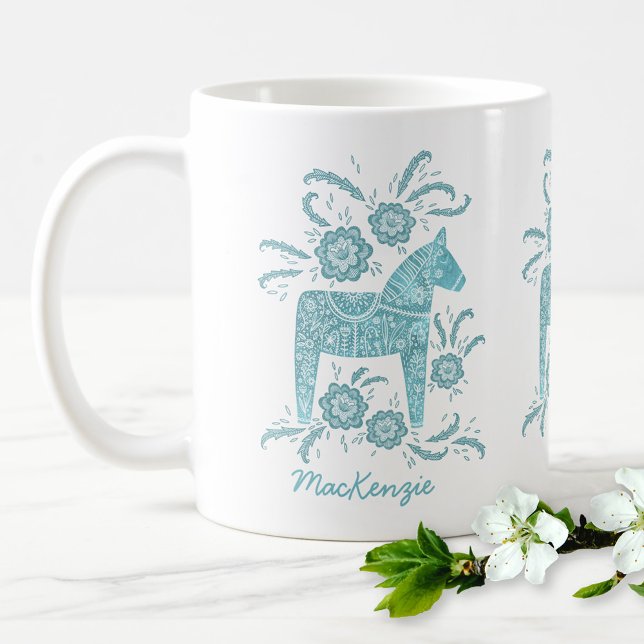 Mug Cheval de Dala Suédois Turquoise de café personnal (Créateur téléchargé)