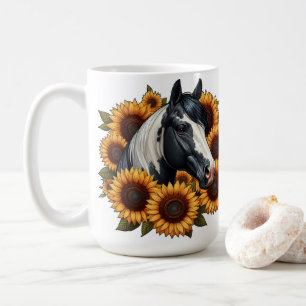 Mug Cheval de peinture noir et blanc avec tournesol