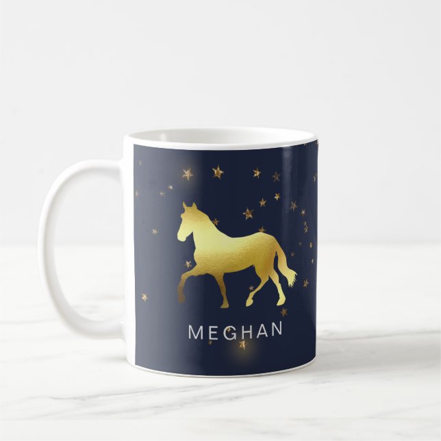 Mug cheval d'or étoiles équestre Monogramme (Gauche)