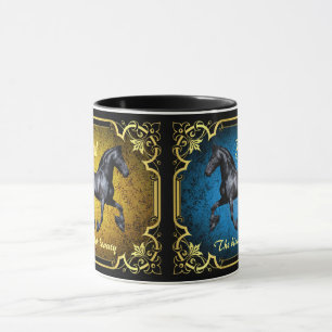 Mug Cheval friésien, silhouette/or/muqueuse noire/noi