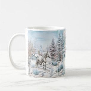 Mug Cheval hiver scène neige forêt Noël