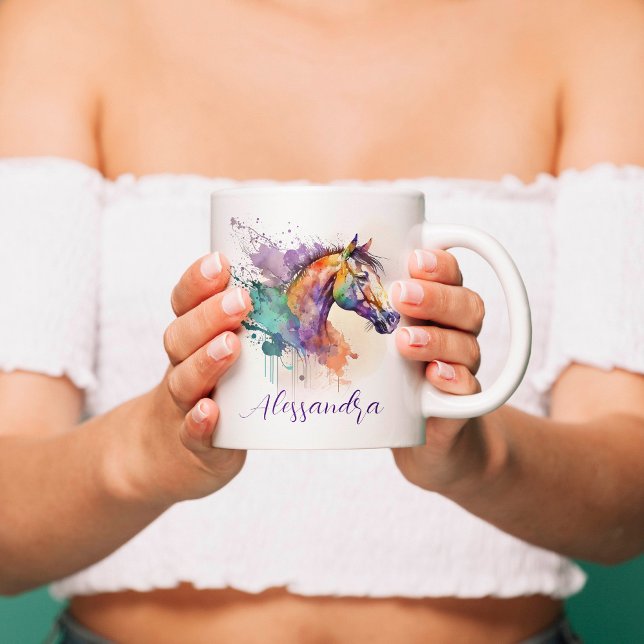 Mug Cheval Lover Aquarelle Nom Musique (Personalized Watercolor Horse Mug)