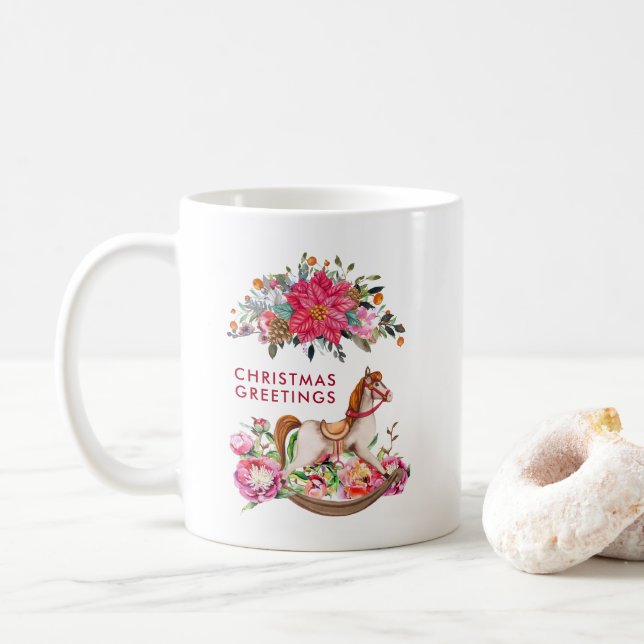 Mug Cheval rocheux victorien et Poinsettia Noël (Avec donut)