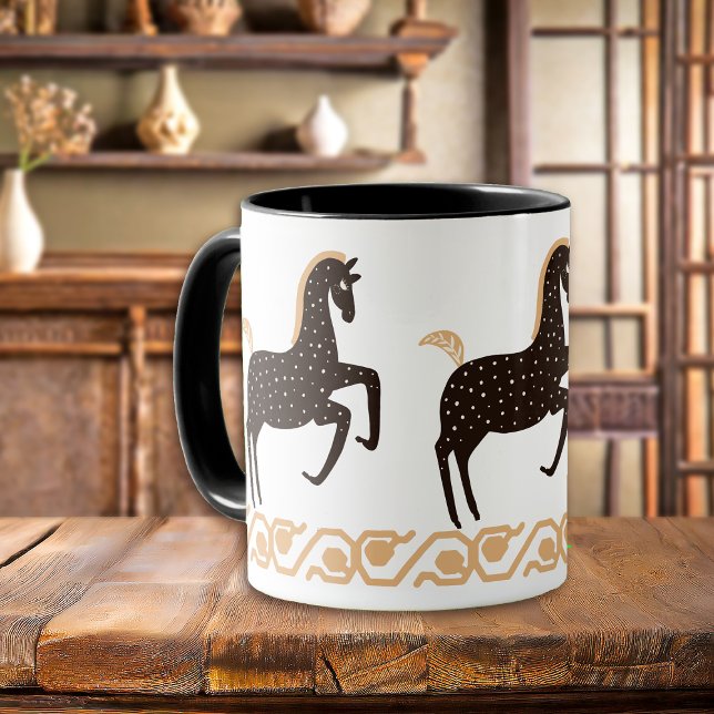 Mug Cheval tacheté Black Gold Folk Art (Créateur téléchargé)
