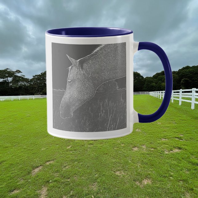 Mug Cheval Tête Noir et Blanc Profil Portrait Art (Créateur téléchargé)