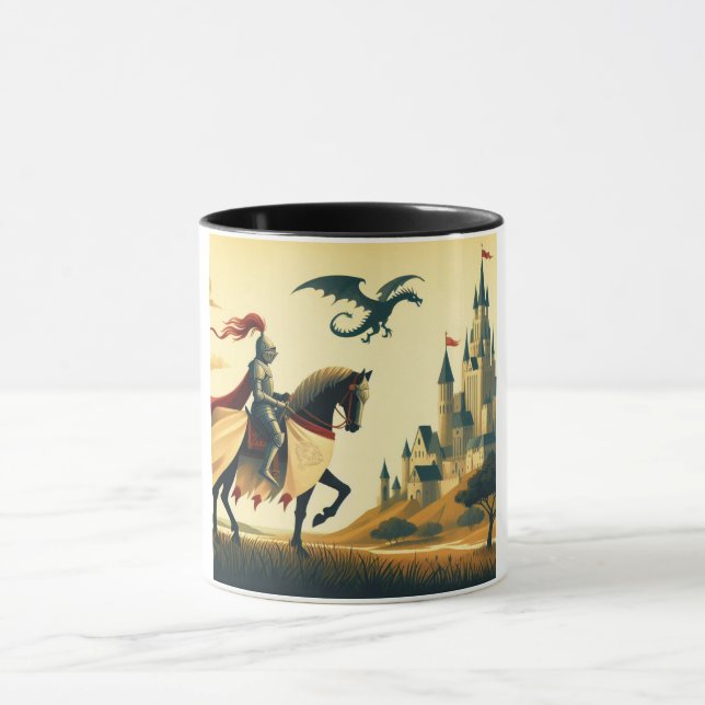 Mug Chevalier médiéval/dragon/château fantastique (Centre)
