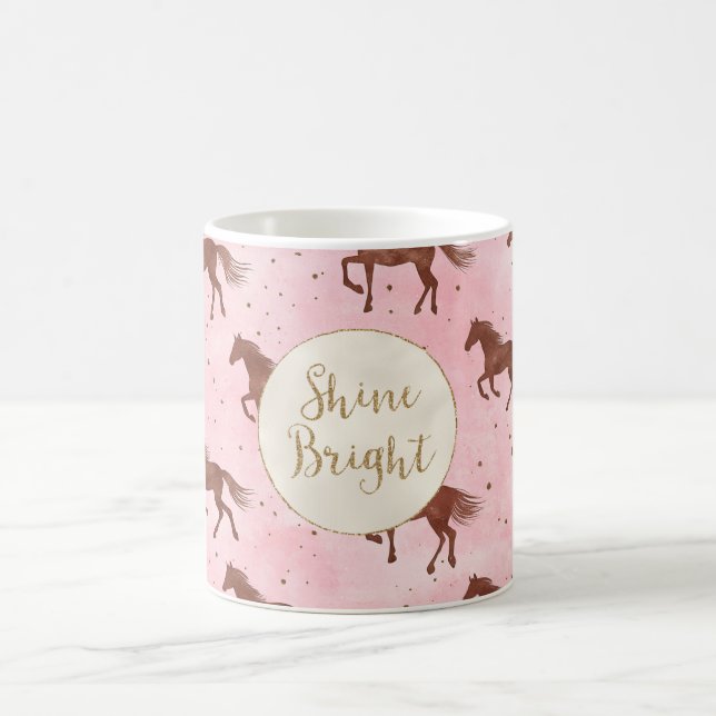 Mug Chevaux Brown roses Parties scintillant d'or (Centre)