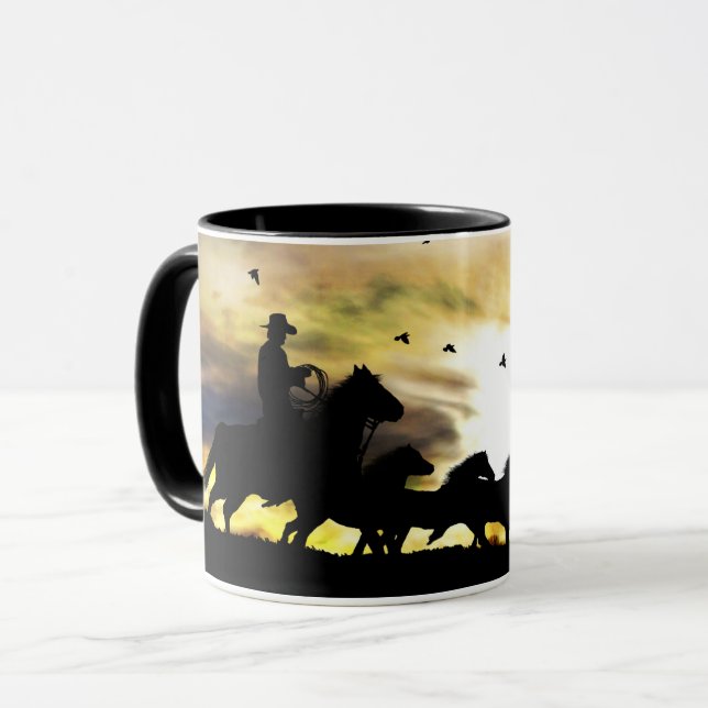 Mug Chevaux cowboy et sauvage (Devant gauche)