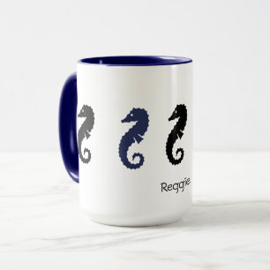 Mug - Chevaux de mer avec nom (marine et noir)