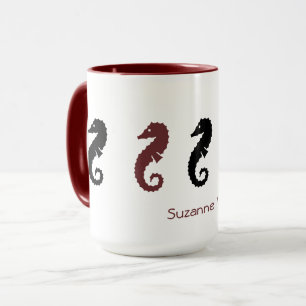 Mug - Chevaux de mer avec nom (marron & noir)