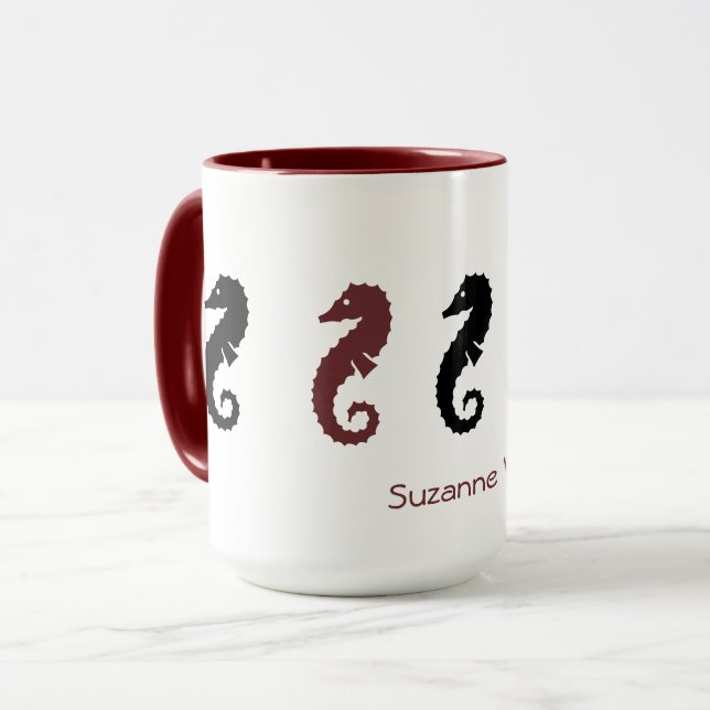 Mug - Chevaux de mer avec nom (marron & noir) (Devant gauche)