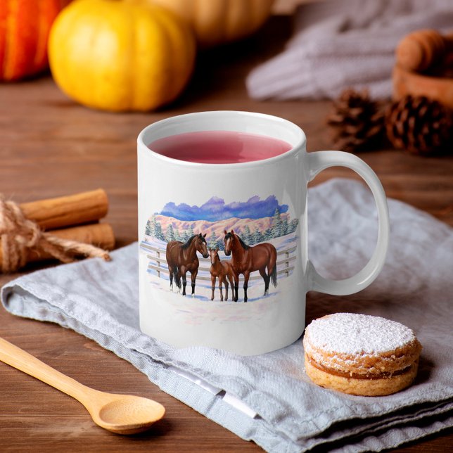 Mug Chevaux Du Quartier De La Baie Brown En Neige (Créateur téléchargé)